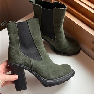 Nine West Olive Suede Heeled Boots | Size 8